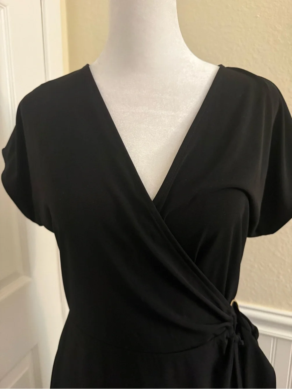 Michael Kors Black Wrap Midi Dress with Ring Detail